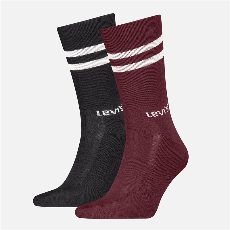 Levi's Mens Regular Cut Stripe Two Pack Socks Red/Black Red / Black