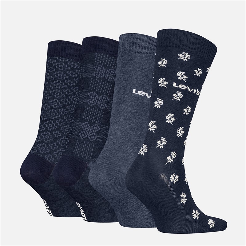 Levi's Mens Regular Cut Geo Four Pack Socks Navy Combo