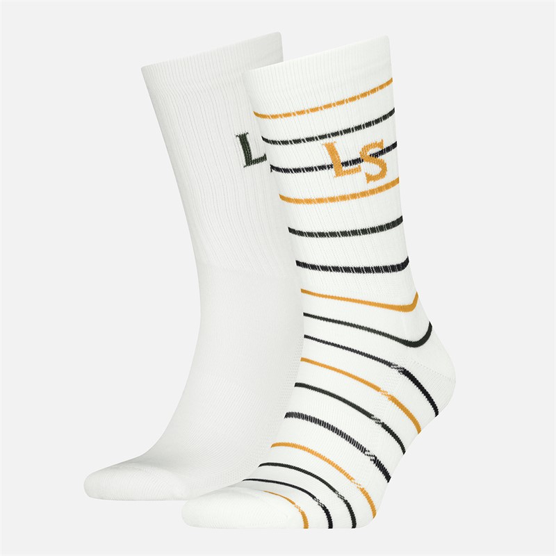 Levi's Mens Regular Cut Rugby Graphic Two Pack Socks White Combo