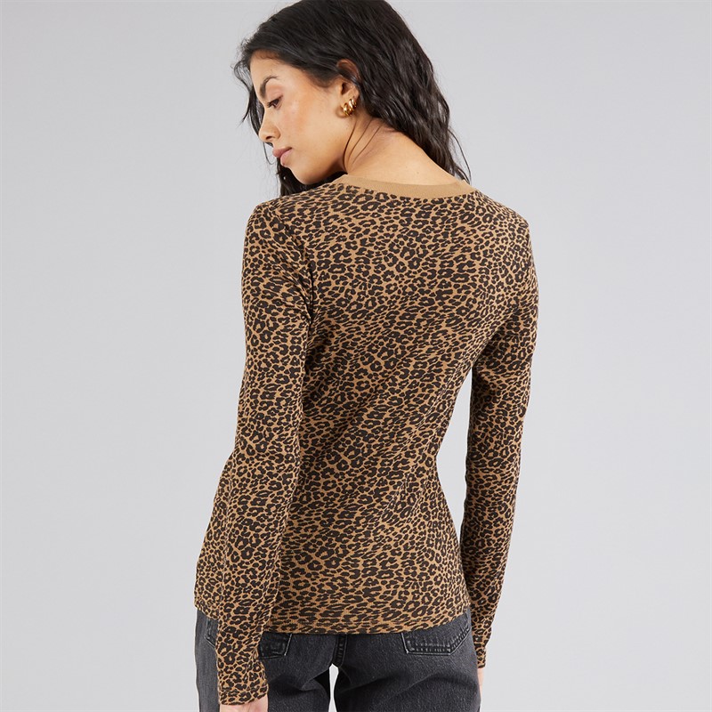 Levi's Womens Essential Long Sleeve Top Smaller Annessa Cheetah Ermine