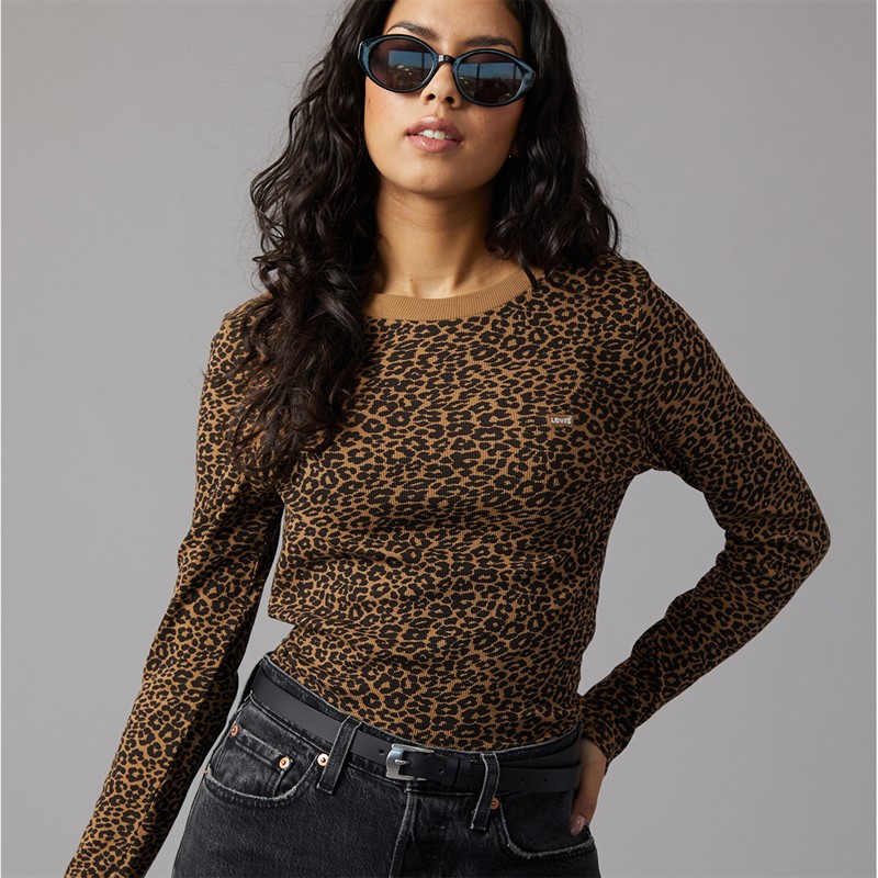 Levi's Womens Essential Long Sleeve Top Smaller Annessa Cheetah Ermine