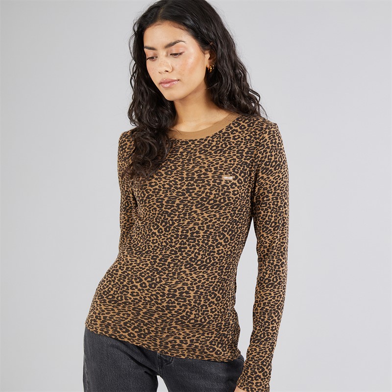 Levi's Womens Essential Long Sleeve Top Smaller Annessa Cheetah Ermine