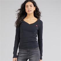 Levi's Womens V-Neck Long Sleeve Top Caviar