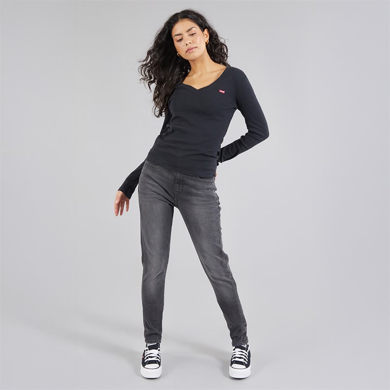 Levi's Womens V-Neck Long Sleeve Top Caviar