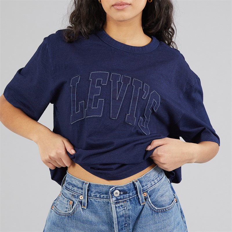 Levi's Womens Tabor T-Shirt 1873 Raw Edge Applique Indigo