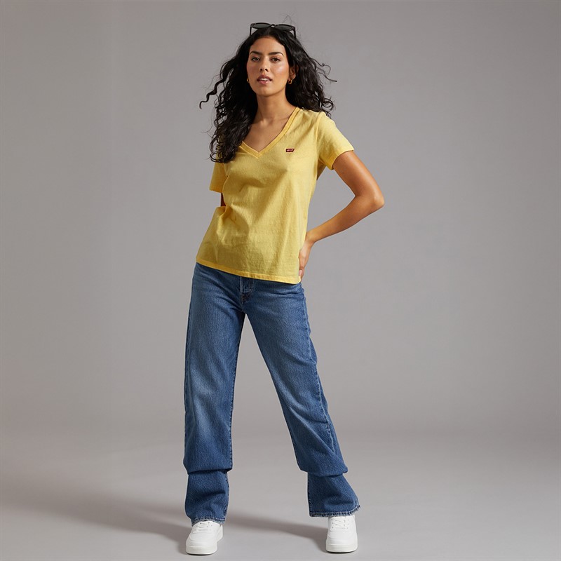 Levi's Womens Perfect Slub V-Neck T-Shirt Mood Yellow