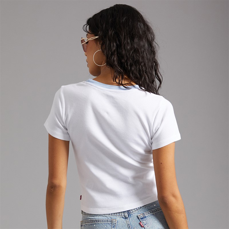Levi's Womens Essential Sporty T-Shirt Levi's Script With Studs Bright White/Chambray B Levis Script With Studs Bright White/Chambray B