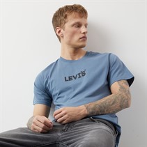Levi's Mens Short Sleeve Relaxed Fit T-Shirt Headline Logo 1 Steam Blue