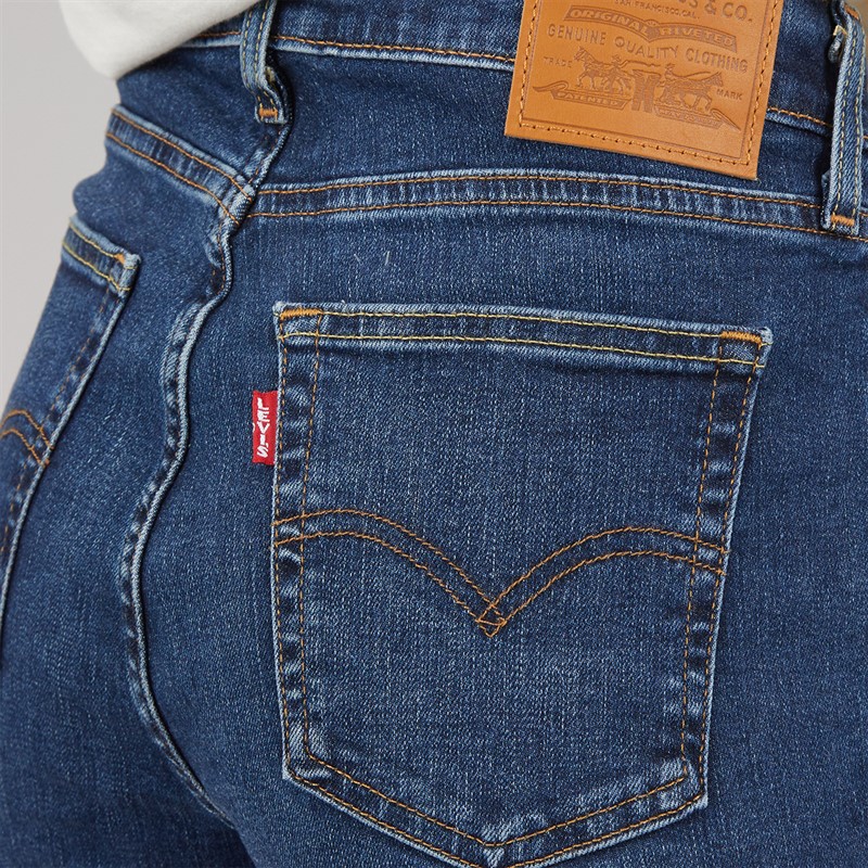 Levi's Womens 724 High Rise Straight Fit Jeans Blue Wave Dark