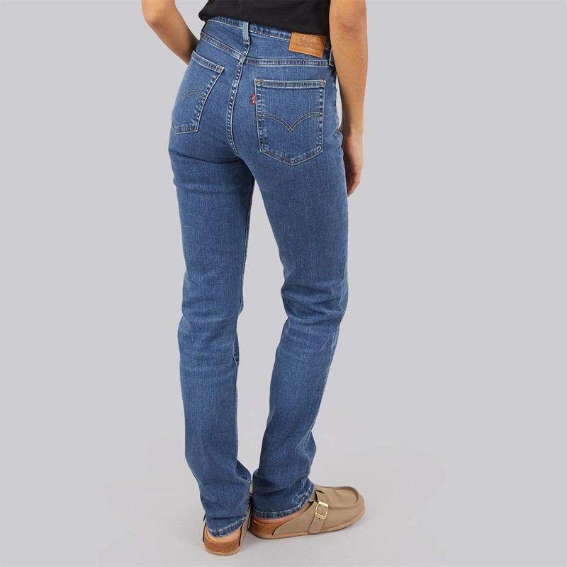 Levi's Womens 724 High Rise Straight Fit Jeans Blue Wave Mid