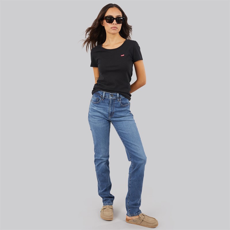 Levi's Womens 724 High Rise Straight Fit Jeans Blue Wave Mid