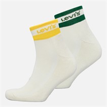 Levi's Mens Levis Mid Cut Stripe Two Pack Ankle Socks White/Green