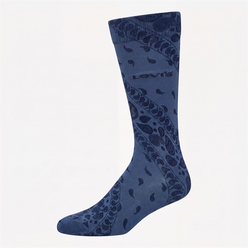 Levi's Mens Levis Regular Cut Bandana Print Two Pack Crew Socks Blue Combo