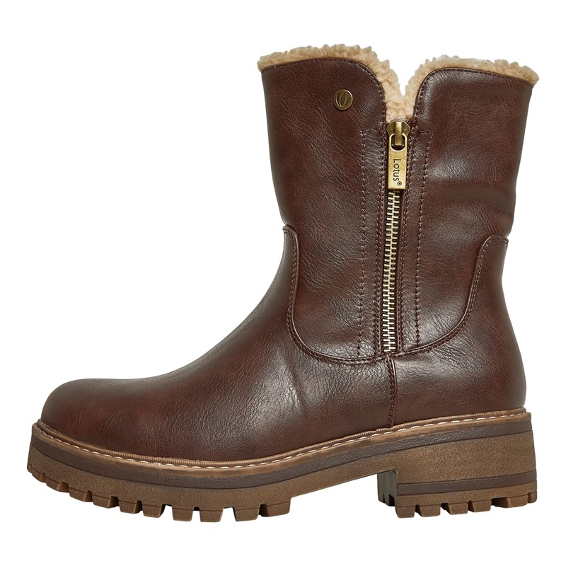 Lotus Womens Angeles Side Zip Boots Brown