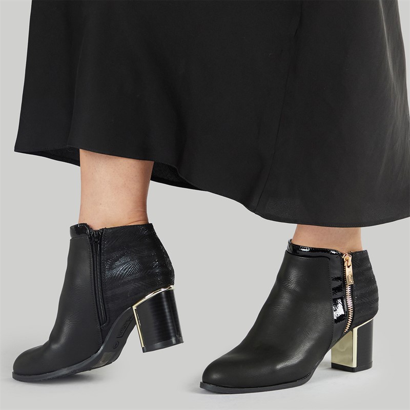 Lotus Womens Danielle Heeled Ankle Boots Black/Print - Size 3