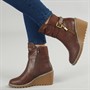 Lotus Womens Olivia Wedge Heel Buckle Boots Brown