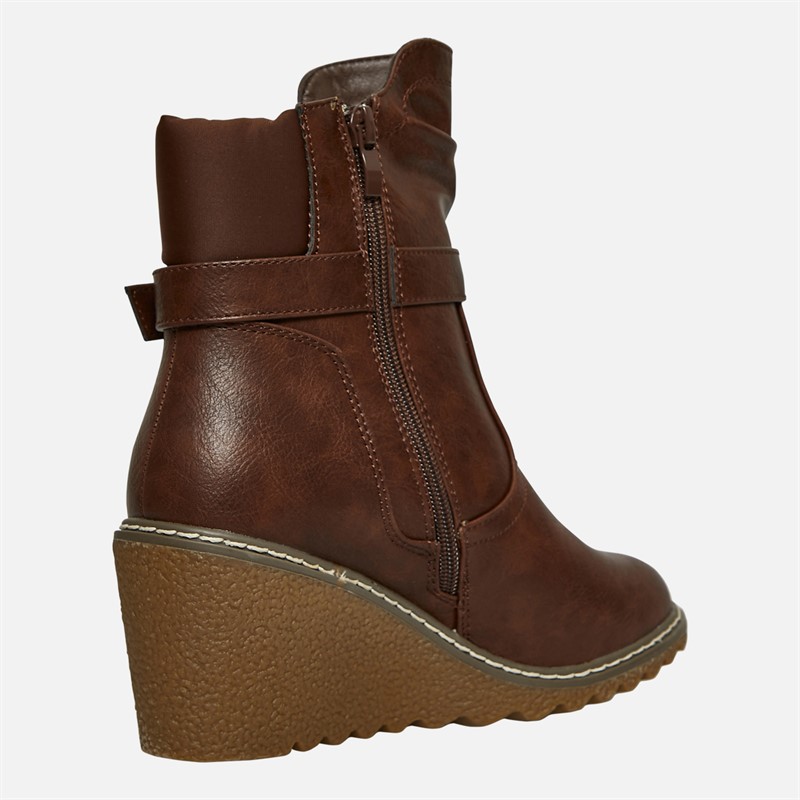 Lotus Womens Olivia Wedge Heel Buckle Boots Brown