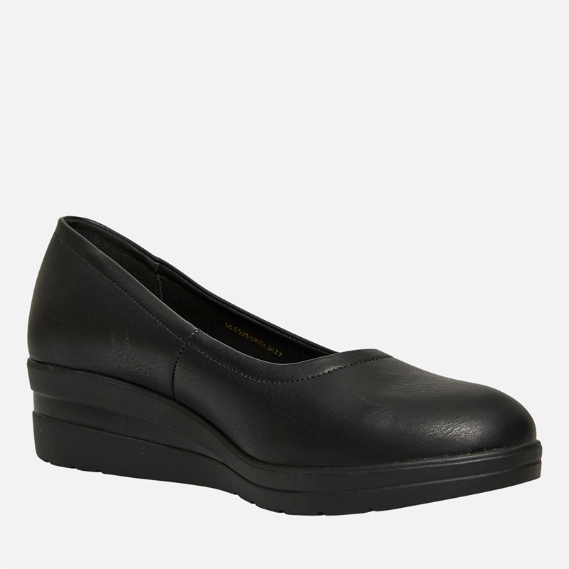 Lotus Womens Soloman Wedge Loafers Black Smooth