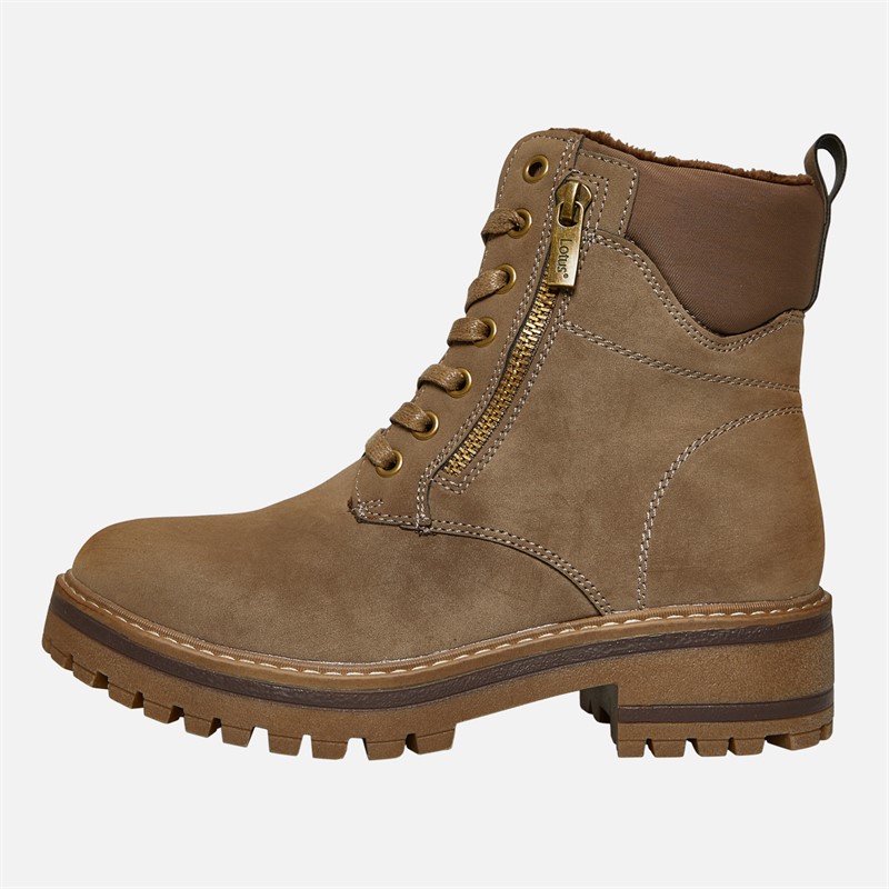 Lotus Womens Dorset Lace Up Boots Taupe Nubuck