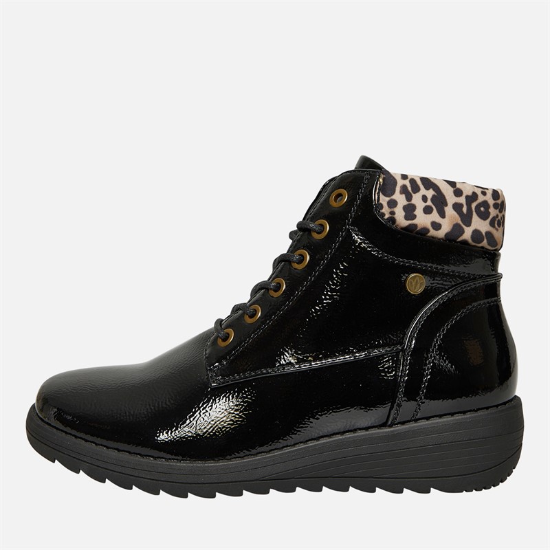 Lotus Womens Gracie Lace Up Ankle Boots Black Patent