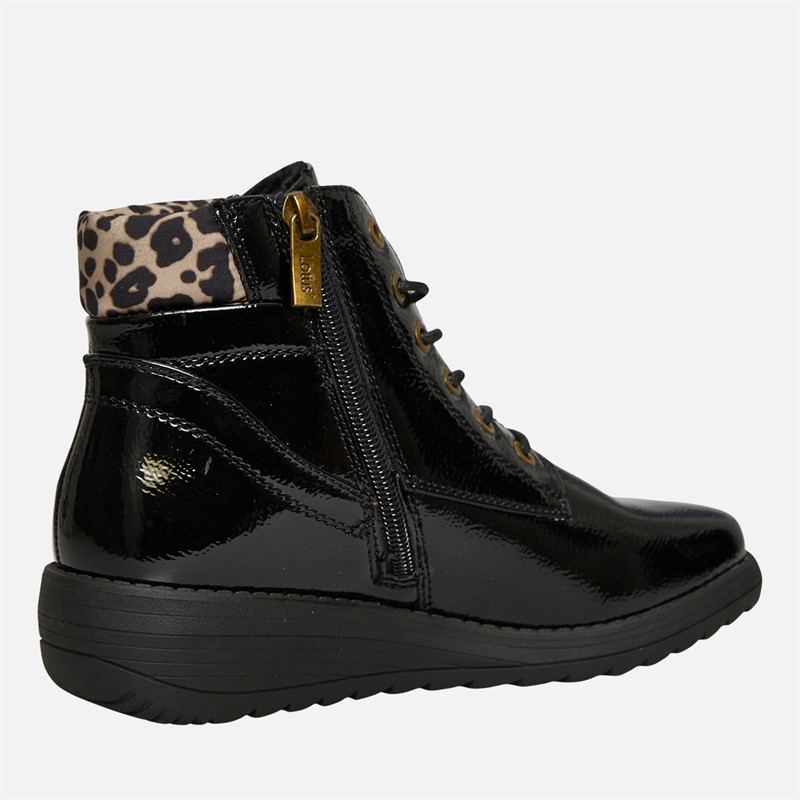 Lotus Womens Gracie Lace Up Ankle Boots Black Patent