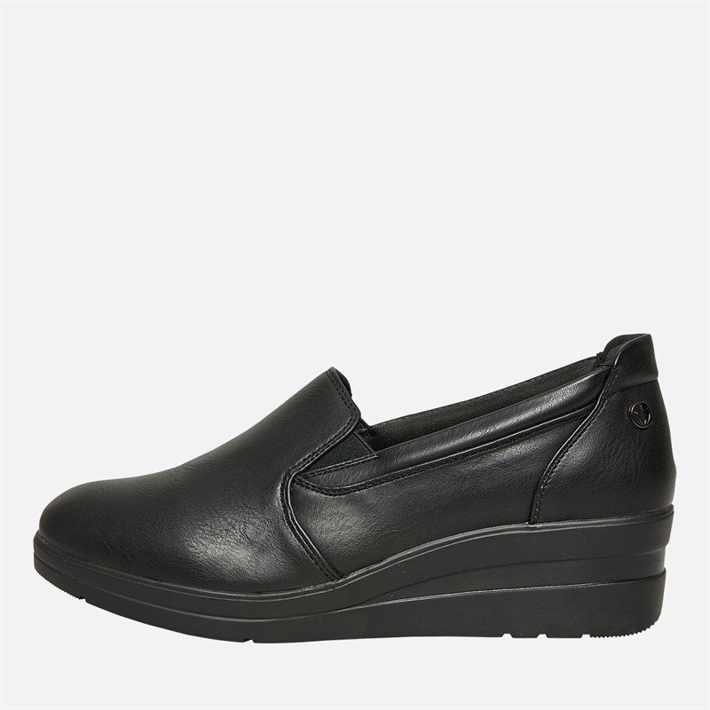 Lotus Womens Roman Wedge Loafers Black Smooth