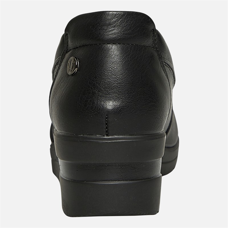 Lotus Womens Roman Wedge Loafers Black Smooth