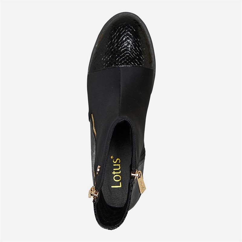 Lotus Womens Vada Side Zip Ankle Boots Crinkle Black