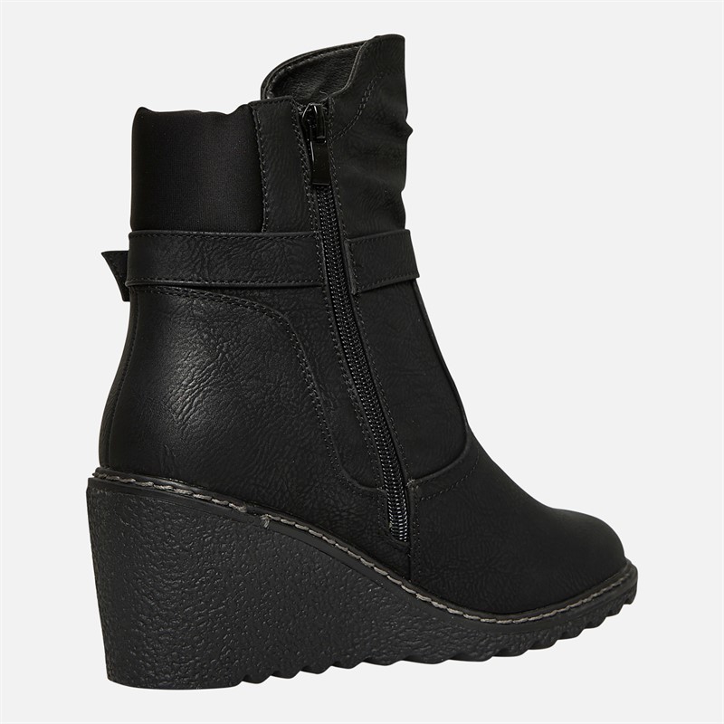 Lotus Womens Olivia Wedge Heel Buckle Boots Black