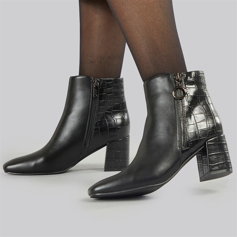 Lotus Womens Michaela Side Zip Ankle Boots Black/Croc