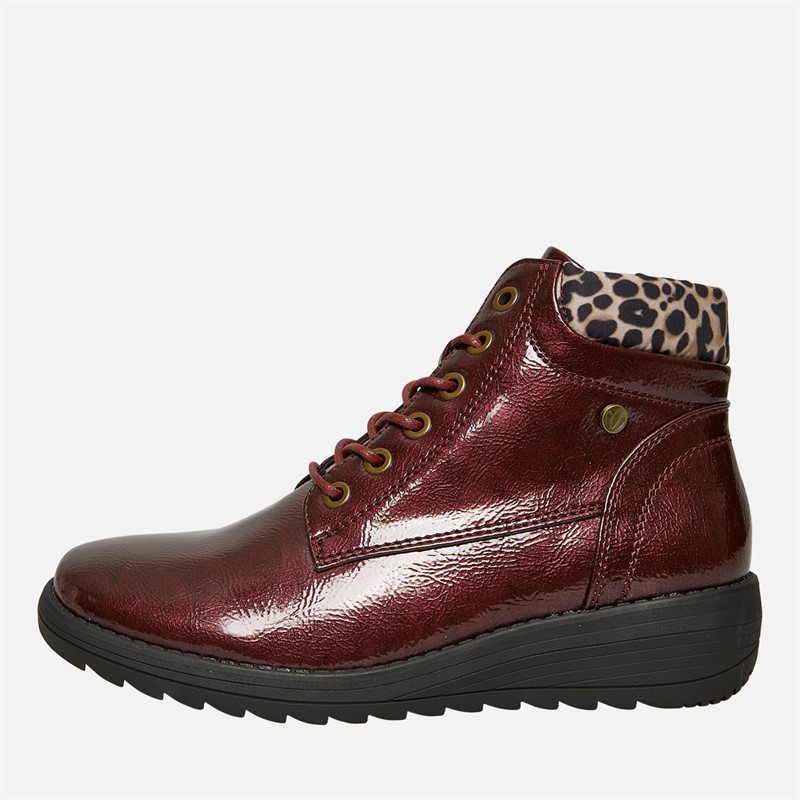 Lotus Womens Gracie Lace Up Ankle Boots Bordo Patent
