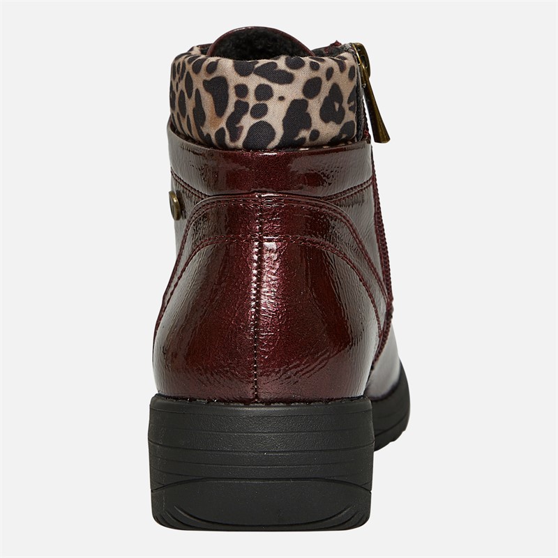 Lotus Womens Gracie Lace Up Ankle Boots Bordo Patent