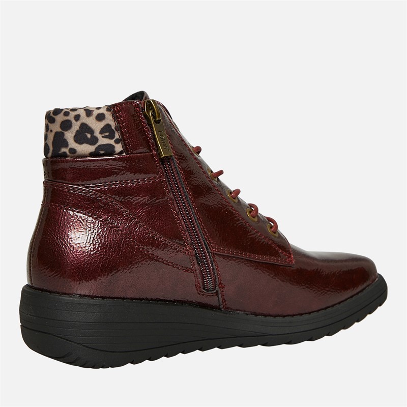 Lotus Womens Gracie Lace Up Ankle Boots Bordo Patent