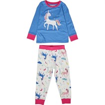 MINOTI Girls Unicorn Pyjama Set Blue White AOP