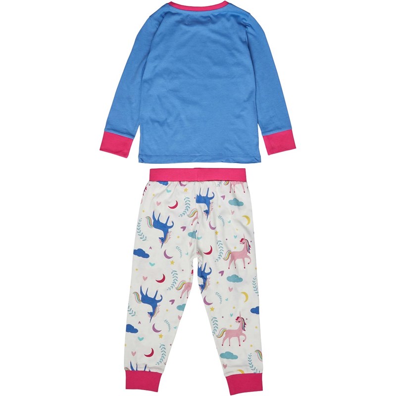 MINOTI Girls Unicorn Pyjama Set Blue White AOP