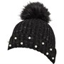 MINOTI Girls Fleck Knit Hat With Fur Bobble And Pearls Black