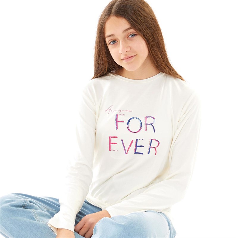 MINOTI Girls Forever Tie Front Long Sleeve Top Off White