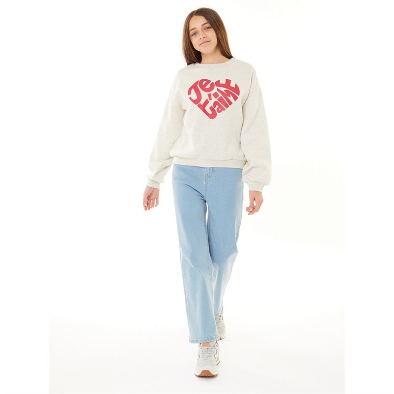 MINOTI Girls Basic Je Taime Sweatshirt Coatmeal