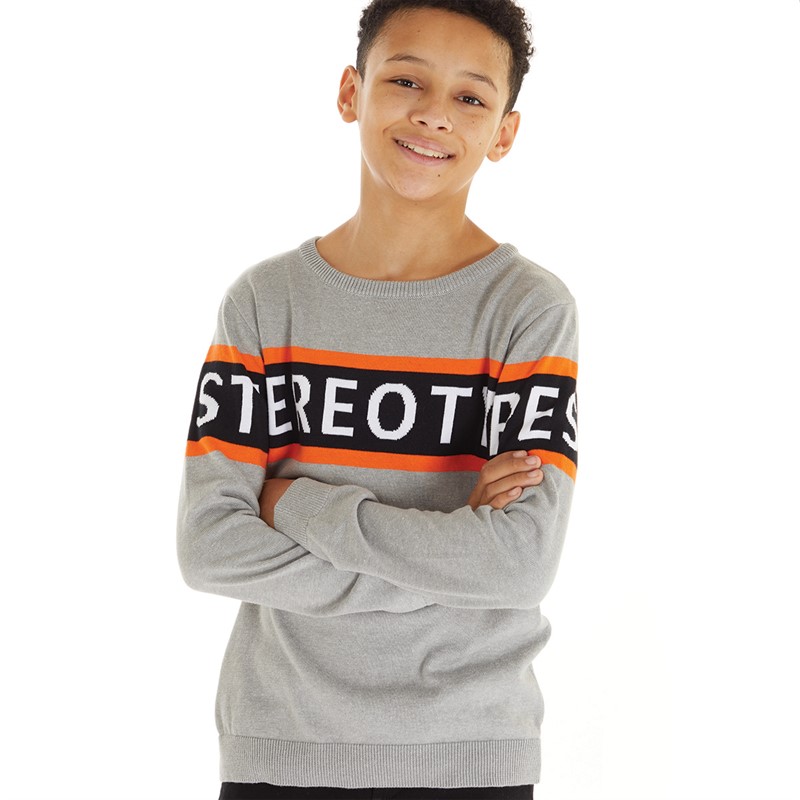 MINOTI Boys Knit Jumper With Jaquard Panel Grey