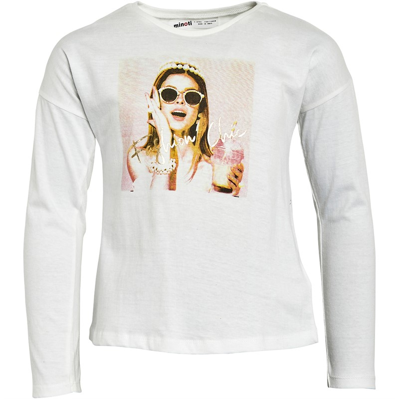 MINOTI Meisjes Basic Fashion Chic Graphic Tops Wit