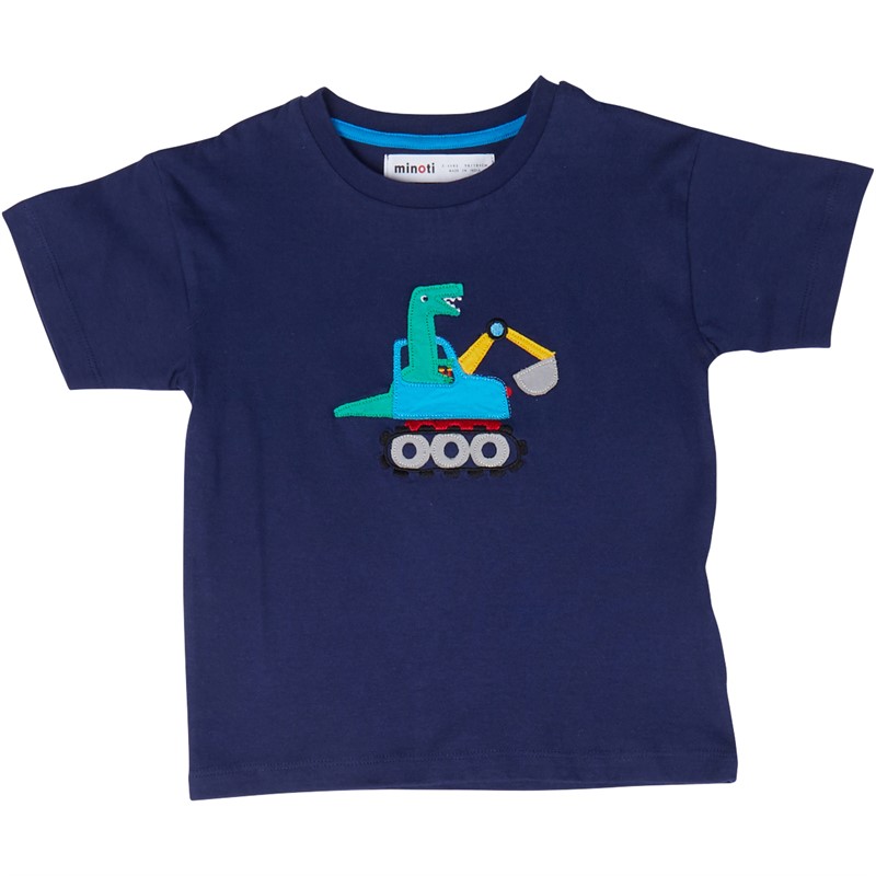 MINOTI Chłopięce Dinosaur Tractor T-shirty Niebieski