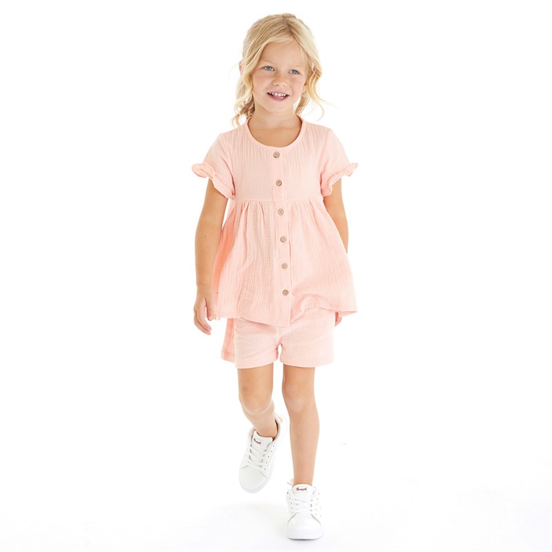 MINOTI Girls Short Sleeve Top And Shorts Co-Ord Set Pink