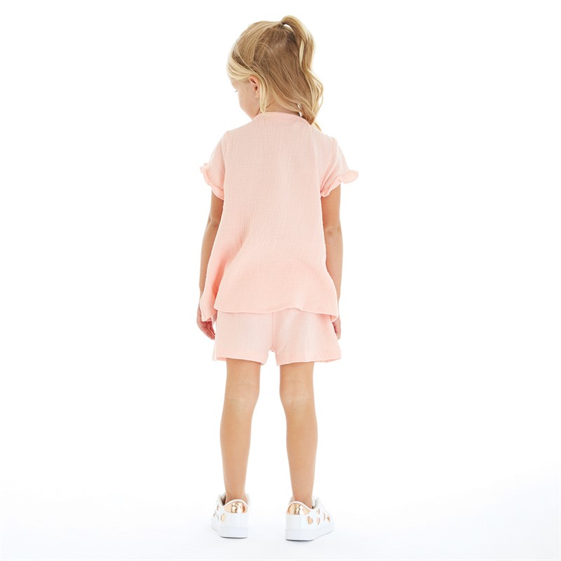 MINOTI Girls Short Sleeve Top And Shorts Co-Ord Set Pink