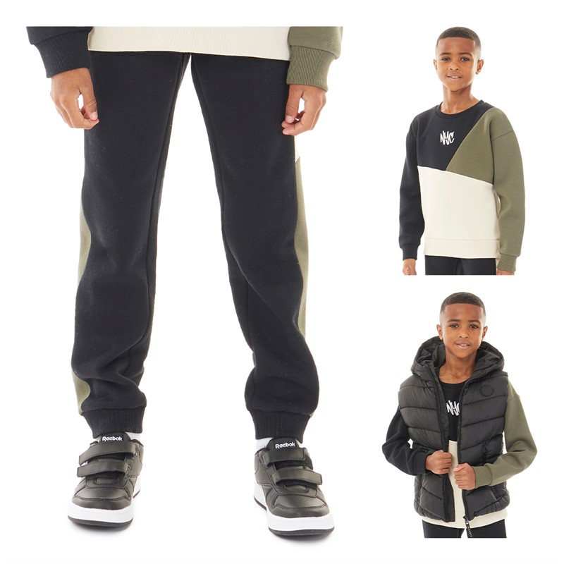 Buy MINOTI Boys Three Piece Fleece Sweat Top Joggers And Gilet Set Black Khaki