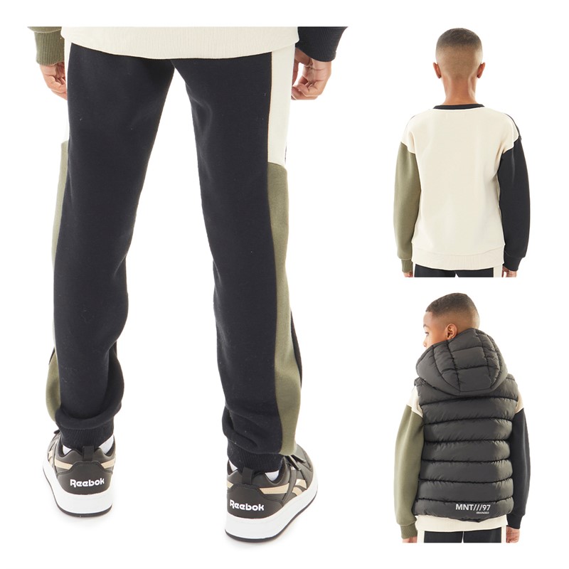 MINOTI Ensemble Garçon sweat à Capuche en molleton, jogging et gilet Noir/Khaki