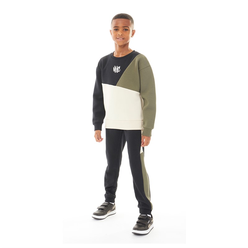 MINOTI Ensemble Garçon sweat à Capuche en molleton, jogging et gilet Noir/Khaki