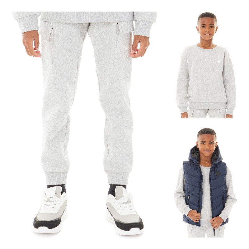 MINOTI Boys Three Piece Fleece Sweat Top Joggers And Gilet Set Grey Marl