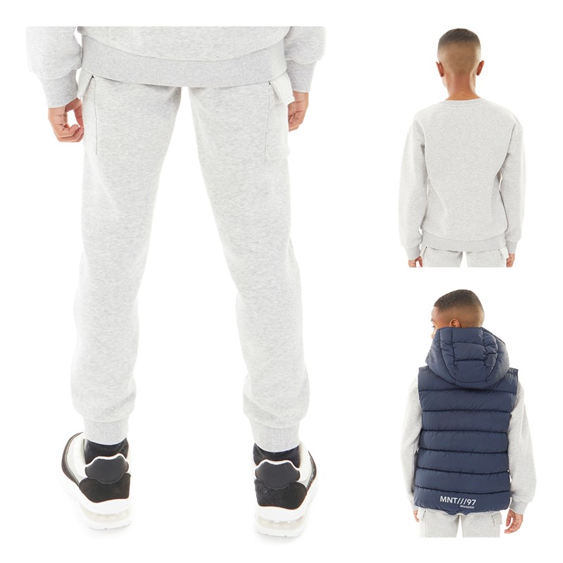 MINOTI Boys Three Piece Fleece Sweat Top Joggers And Gilet Set Grey Marl