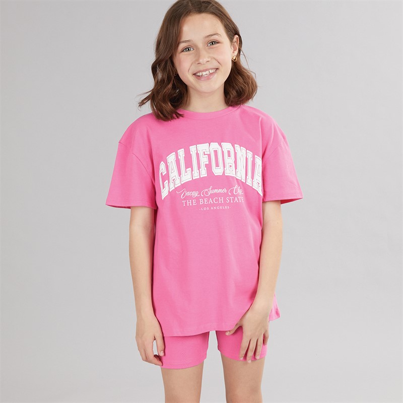 MINOTI Piger T-shirt Og Shorts Sæt Neon Koral