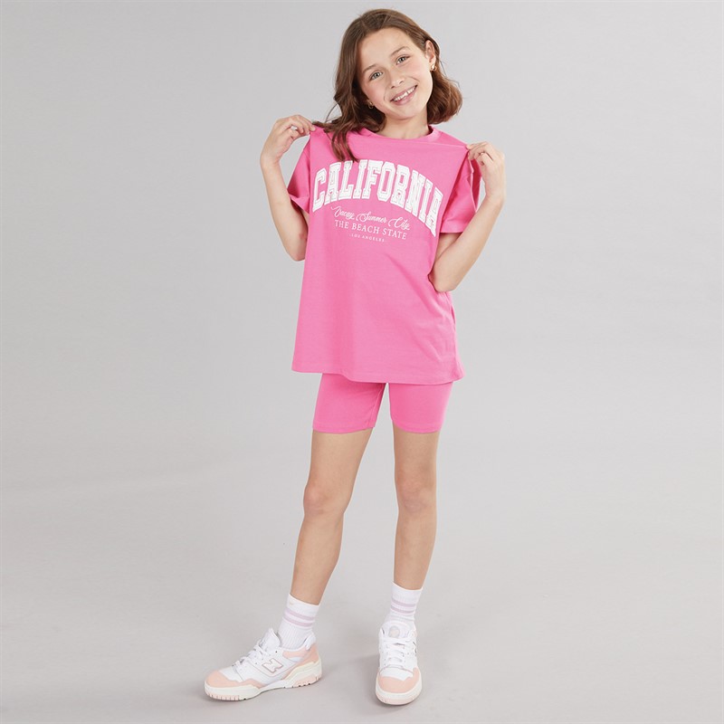 MINOTI Piger T-shirt Og Shorts Sæt Neon Koral